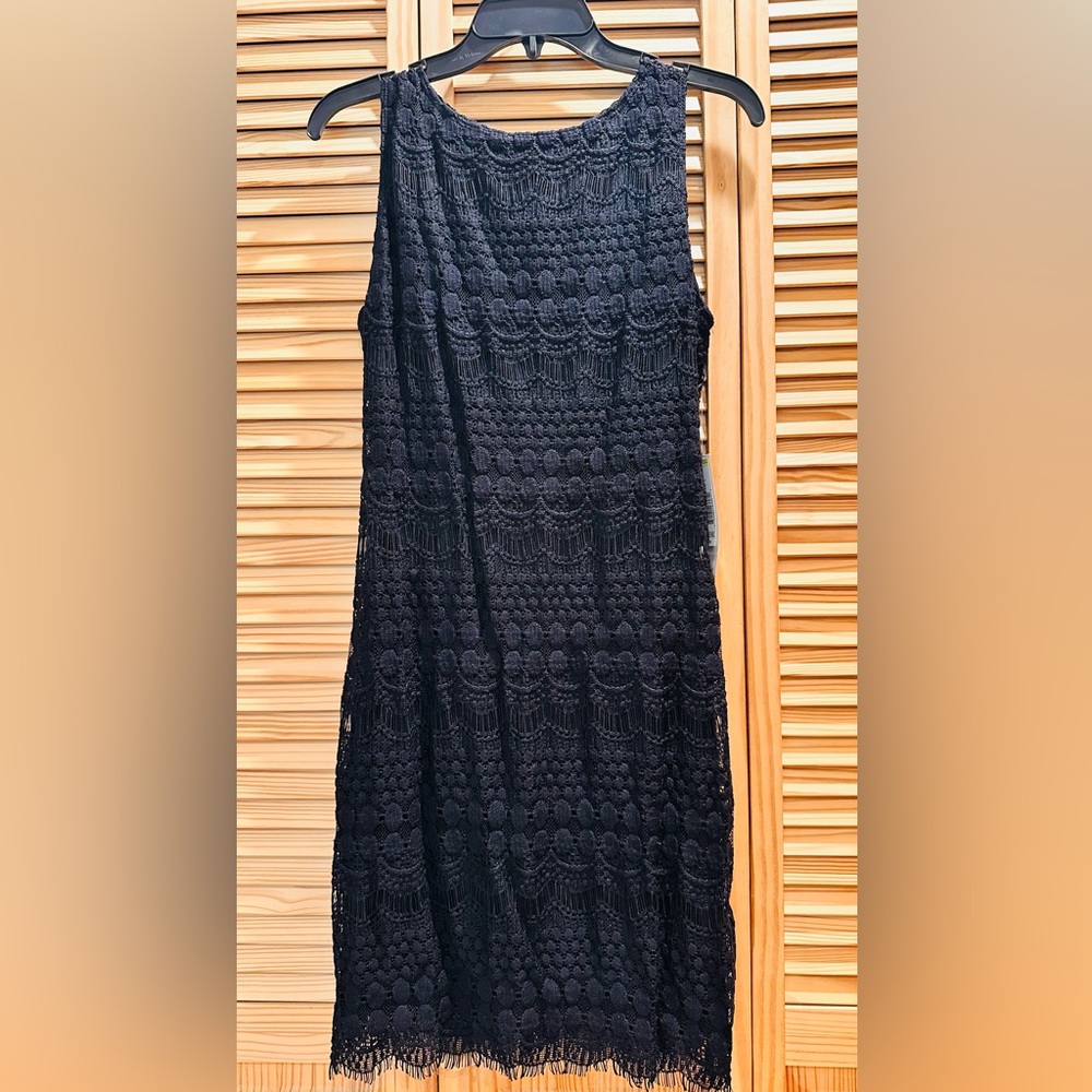 Tiana B. Elegant Black Crochet Midi Dress